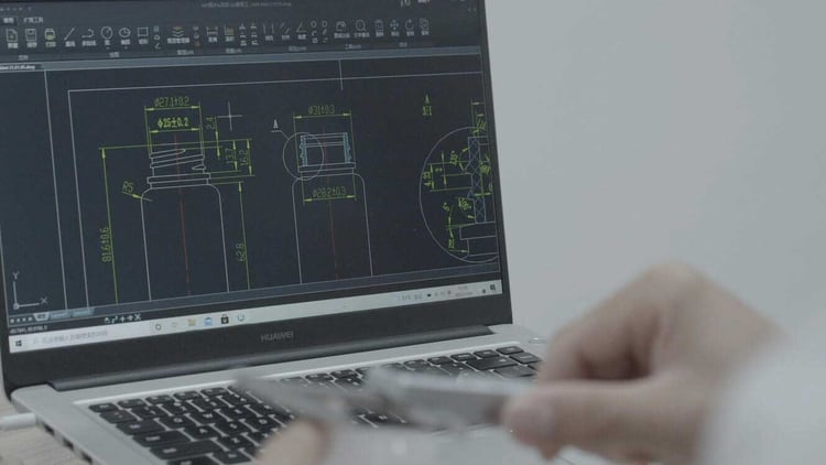 Bottle geometry being reviewed in CAD software