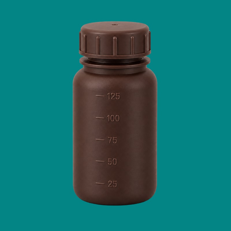 Amber HDPE Graduated Wide-Mouth Bottles — 125 mL — SKU 82250