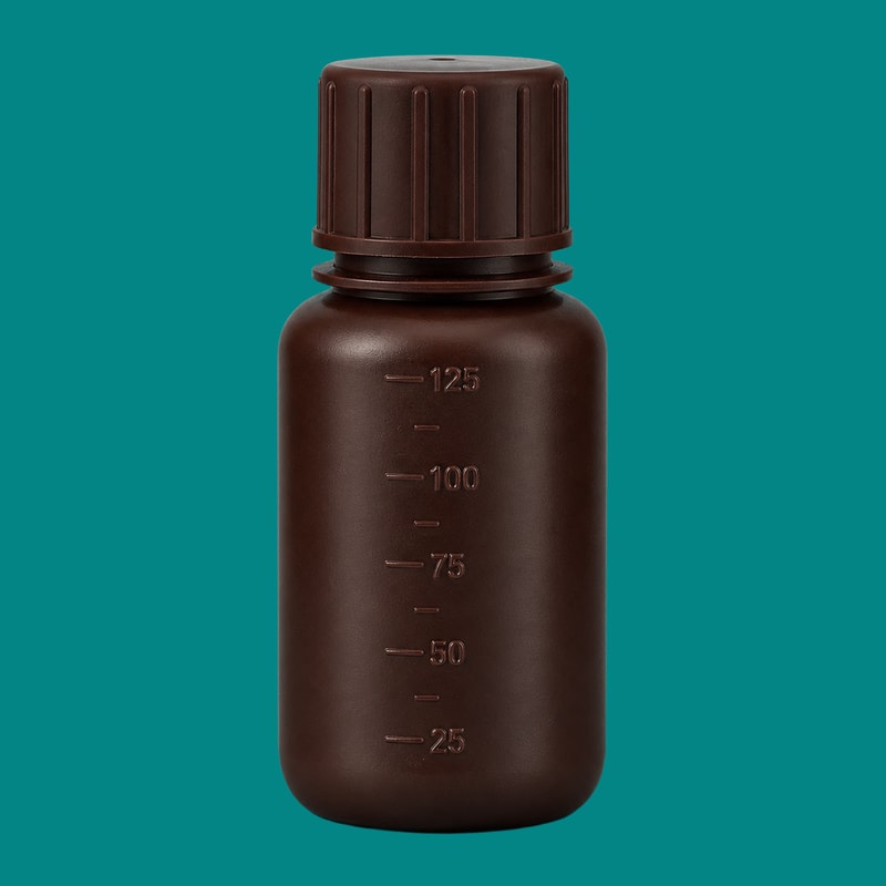 Amber HDPE Graduated Narrow-Mouth Bottles — 125 mL — SKU 82258