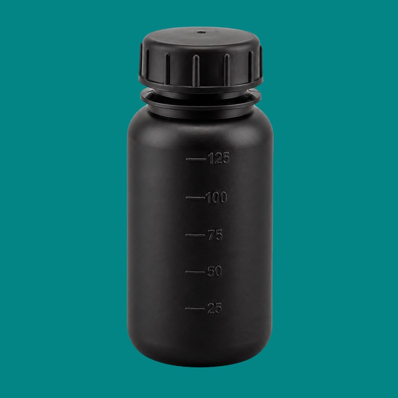 Black HDPE Graduated Wide-Mouth Bottles — 125 mL — SKU 82270