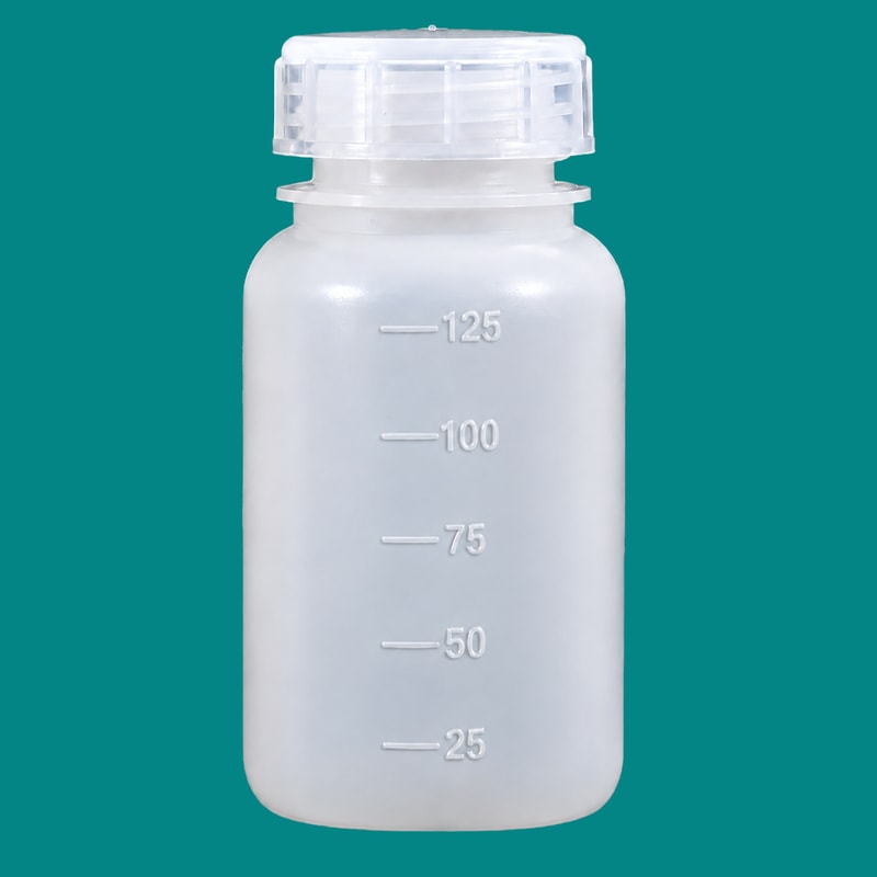 White HDPE Graduated Wide-Mouth Bottles — 125 mL — SKU 82238