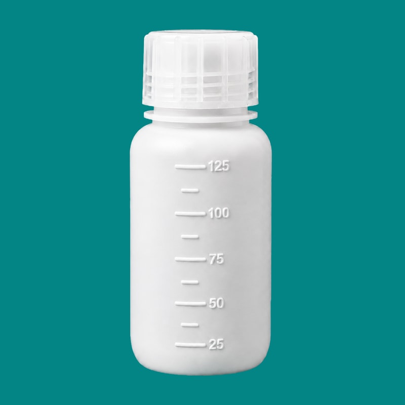 White HDPE Graduated Narrow-Mouth Bottles — 125 mL — SKU 82254